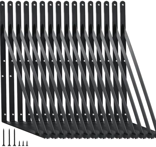 16 Pack L16 x H 10" Black Heavy Duty Shelf Brackets with Screws Metal Shelf Brackets Shelf Support Angle Brackets for Shelves L Brackets Heavy Duty Floating Shelf