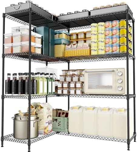M MZG 4 Tiers Storage Shelves Load 1200LBS, Metal Shelving Wire Metal Shelving Unit Shelves for Storage Adjustable Garage Shelving for Pantry Kitchen Garage Black 15.8" D x 33.5" W x 59.5" H