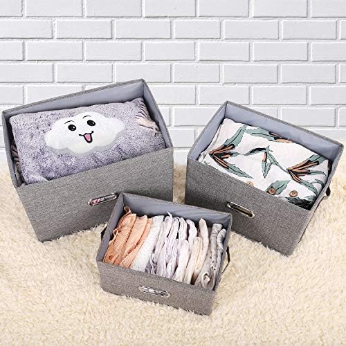 Large Linen Fabric Foldable Storage Bins with Removable Lid and Handles, Washable Storage Box Organizer Containers Baskets Cube with Cover for Bedroom,Office(Pink, Large)