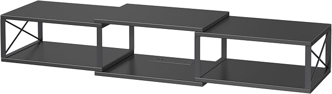 MAHANCRIS 43.7” Floating TV Stand with Power Outlet, Wall-Mounted Entertainment Center, Floating Metal Frame Media Console Shelf for Under TV Storage, for Living Room, Bedroom, Black TVHB101E01