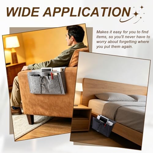 uxcell 4 Pockets Bedside Caddy, 11x3x9 Inch Felt Hanging Bedside Storage Organizer, Bed Hanging Storage Bag Holder for Magazine Book Remote Control Bed Sofa College, Gray