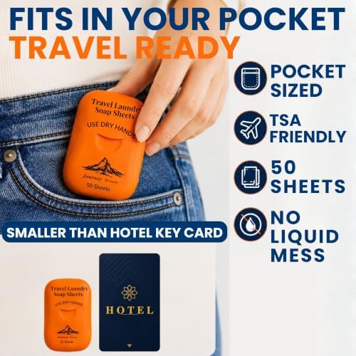 Travel Laundry Detergent Sheets with Universal Sink Stopper – 50-Count Travel Detergent Sheets and Flat Silicone Sink Stopper for Sink Washing in Hotels, Cruises & Camping