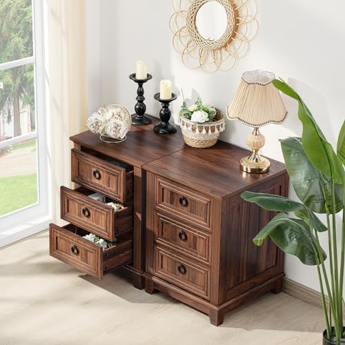 Joaxswe Farmhouse Nightstand Set 2, 18'' End Table | Sofa Bed Side Table with 3 Drawers, Brown Night Stand Cabinet for Organizer Bedroom Living Room