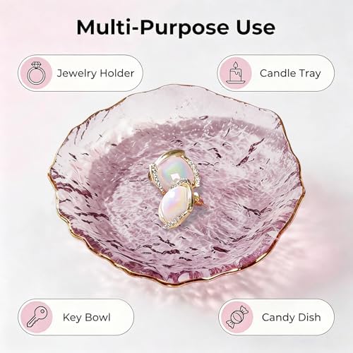Gifts For Women Purple Jewelry Tray Glass Ring Holder Dish Key Bowl Trinket Dish Bathroom Vanity Organizer Aesthetic Bridesmaid Bride Wedding Engagement Retirement Teacher Gifts For Women Her Coworker