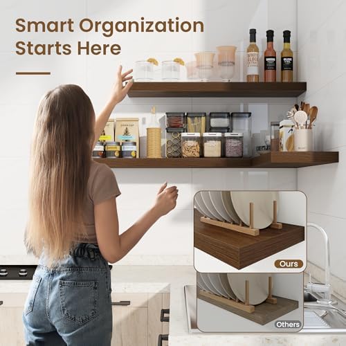 36in Floating Shelves for Wall, 36"W x 9.25"D x 1.25"H, 2 Pack Long Wall Mounted Engineered Wood Shelves with Invisible Brackets for Living Room, Bedroom, Bathroom, Kitchen Decor and Storage, Walnut