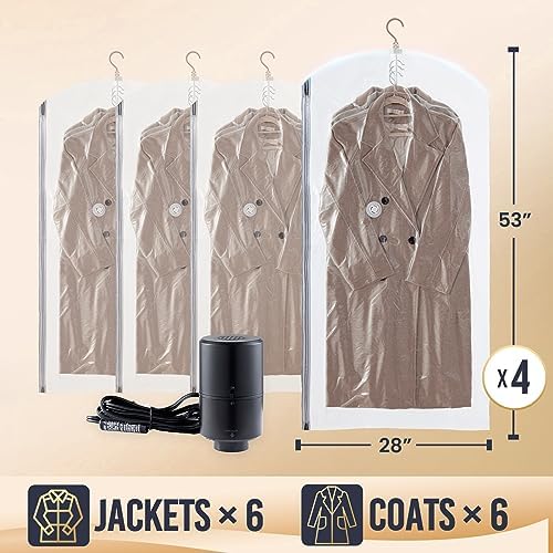 TAILI Hanging Vacuum Storage Bags Clothes, Coats, Jackets,4 Long with Pump