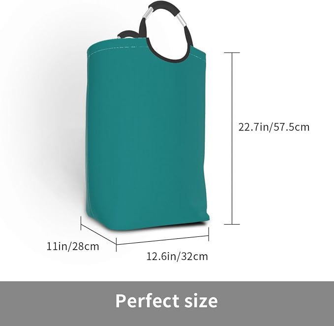Large Laundry Hamper Bag, Teal Blue Trend Color Collapsible Laundry Basket Dirty Clothes Organizer Washing Bin for Family Essentials Storage