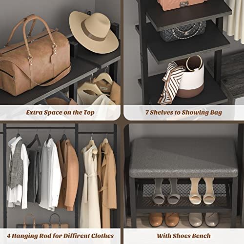 Aheaplus Closet System with 6 Drawers, 8FT Wood Closet Organizer, Black