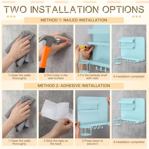 Novabright Bedside Wall Organizer Metal Shelf for Dorm Bedroom,Teal Color