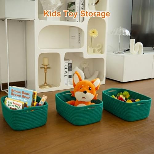 3Pack Small Woven Storage Baskets for Shelves Organizing