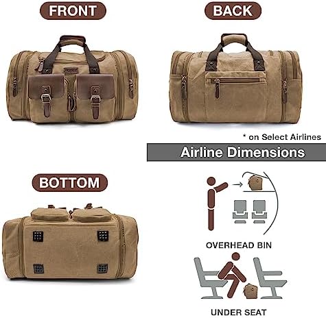 Wildroad Canvas Duffle Bag - 60L Expandable Weekender Overnight Travel Bag