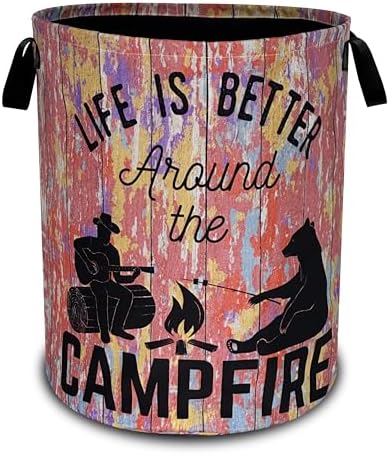 Life Is Better Around The Campfire Laundry Basket Oxford Cloth 18.9x16.5 In