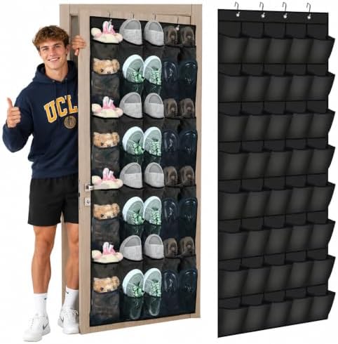 Windyun 1 Pcs 40 Pocket Over the Door Shoe Organizer Hang,Black