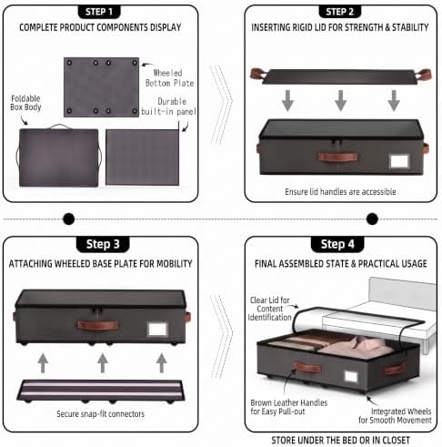 Shiningfuture Underbed Storage With Wheels, No Assemble Required 12 inches Height Under bed Storage Bins,Large Capacity Rolling Shoe Storage Containers，Dorm clothes Storage