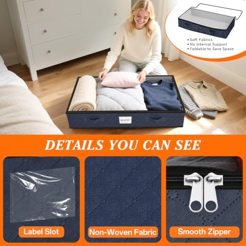 90L Under Bed Storage Containers, Storage Bags, Organizers, 4-Pack, Blue
