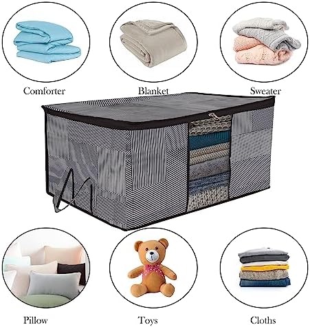 Kuber Industries Underbed Storage Bag | Clothes Storage Organizer | Blanket Cover with Clear Window | Zipper Closure & Handle Cloth Organizer | Lining-Design | Large | Pack of 2 | Gray