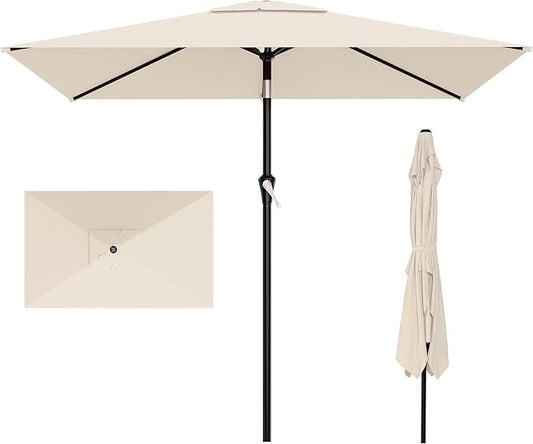 AreShark 6.5' x 10' Rectangular Patio Umbrellas for Outdoor, Outdoor Table Umbrella, Large Outdoor Patio Umbrellas with 6 Sturdy Ribs for Pool, Garden, Deck & Market (Cream-White)