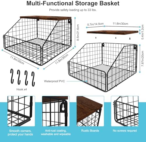 MSJGA Laundry Room Shelves, Wall Mounted Storage Basket, 11.8" Wx12 Dx8.5 H | Stackable Wire Wall Shelves Organizer for Towels, Detergent, Tissues, Space-Saving Over Washer & Dryer, Small Spaces