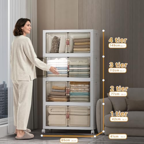 UAMFURI Stackable Storage Bins, 896QT Collapsible Drawers with 2 Lids