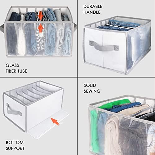 Univivi Tshirt Clothes Drawer Organizer with Handles, 7 Grids, 2 Pack