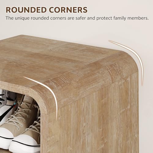 U-Shaped Shoe Cabinet Bench with Flip-Open Box & Shelf, Natural
