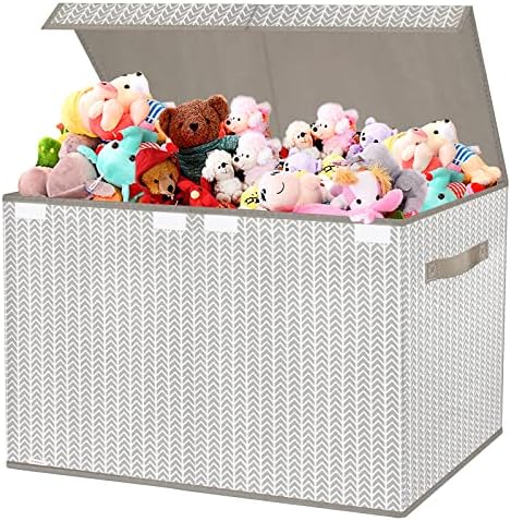 Toy Box Chest Organizer Bins for Boys Girls Kids, Large Collapsible Fabric Storage Container with Flip-Top Lid & Handles for Clothes,Blanket,Nursery,Playroom,Bedroom,Tree Branch Pattern (Gray)