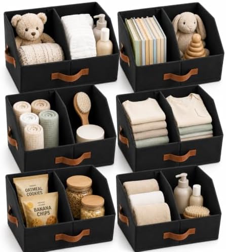 HOMELUX THEORY Closet Organizers Storage, Small Collapsible Bin 6pc, Black
