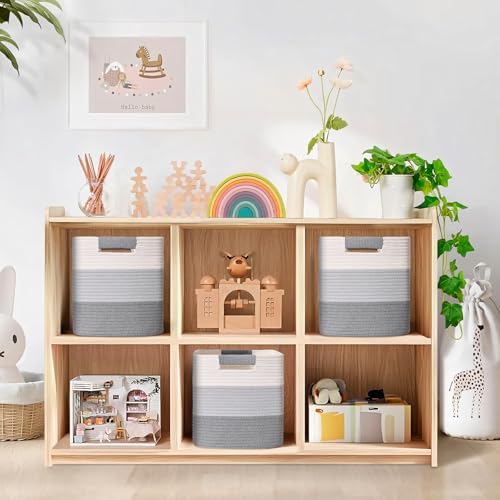 11 Inch Storage Cubes, 6 Pack Cube Storage Bins for Organizing, Cotton Rope Woven Baskets for Shelves, Bathroom, Kids Room, Closets, Baby Nursery