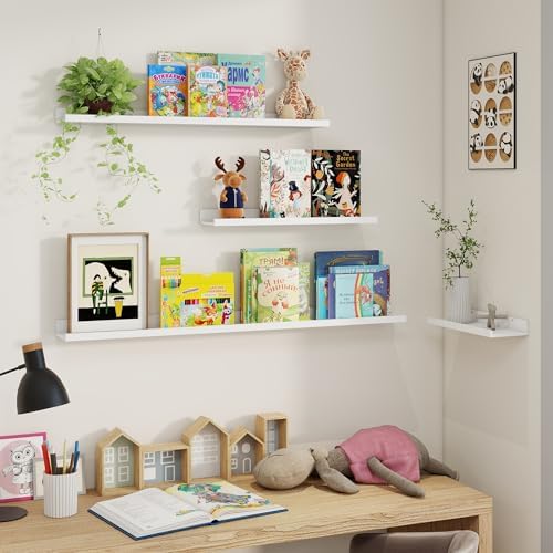 Axeman Picture Ledge Shelf, 36 Inch White Floating Shelves Set of 3