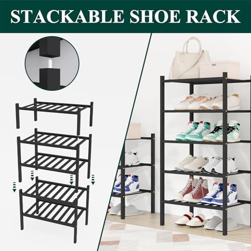 Smiry Bamboo Shoe Rack, 8 Vertical Slats, 5 Tier - 17.3" Wide, Black