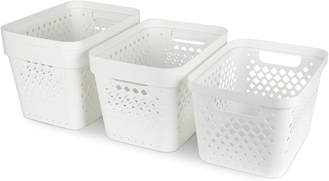 Glad Plastic Storage Basket Set, Value Pack of 6 | Open Storage Bins for Shelves, Bathroom, Pantry, Closet | Nesting Organizer Boxes with Handles, 4 Gallon, White