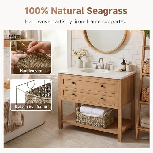 StorageWorks Large Wicker Baskets with Handles, Seagrass Basket, 1-Pack