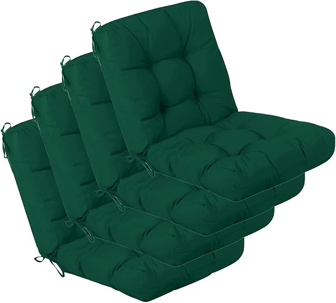 QILLOWAY Outdoor Chair Cushion for Patio Furniture, Waterproof Patio Cushions Set of 4 with Ties, Fade Resistant Replacement Pads for Outdoor Rocking Chairs,Mallard, Forest Green