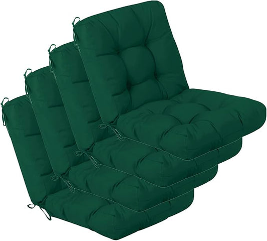 QILLOWAY Outdoor Chair Cushion for Patio Furniture, Waterproof Patio Cushions Set of 4 with Ties, Fade Resistant Replacement Pads for Outdoor Rocking Chairs,Mallard, Forest Green