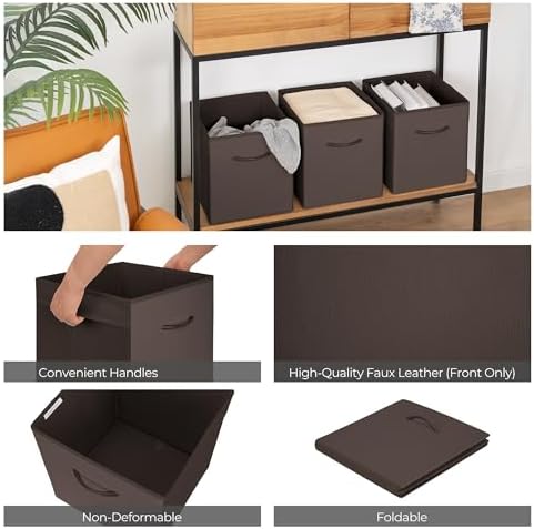StorageWorks 11in Leather Storage Cubes, Cube Organizer Bins, Brown, 4-Pack