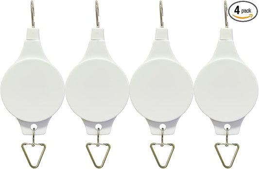 Pack Plant Hook Pulley, Retractable Plant Hanger Easy Reach Hanging Flower Basket for Garden Baskets Pots and Birds Feeder Hang High up and Pull Down to Water Or Feed (White 4Pack)