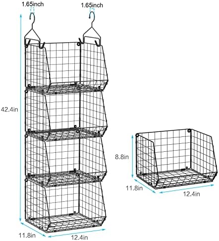 X-cosrack 4 Tier Hanging Closet Organizer Foldable Hanging Storage Basket | Freestanding Closet Organizers and Storage with 5 S Hook, Small Space Solution for Closet Laundry Room Patent-Black (11.8" D)