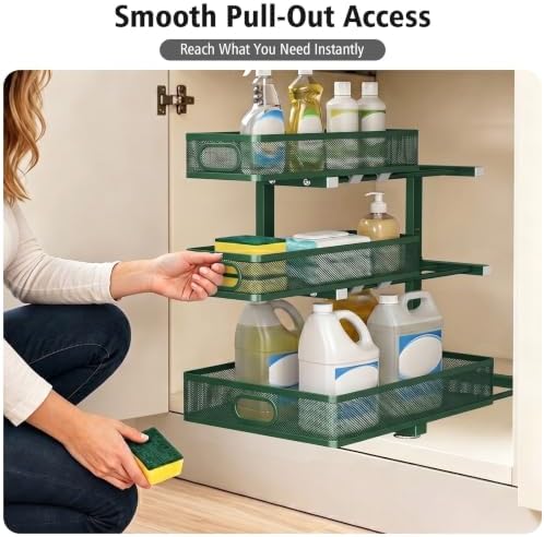 Under Sink Organizer, 3-Tier Sliding Drawers, 2-Pack Forest Green