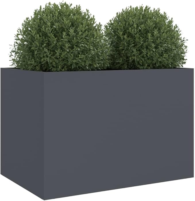 Modern Anthracite Steel Planter with Decorative Inlays, Cold-Rolled Steel Construction, 24.4 x 15.7 x 15.4 Inches for Patio Garden Balcony, Durable Matte Finish Planter Box