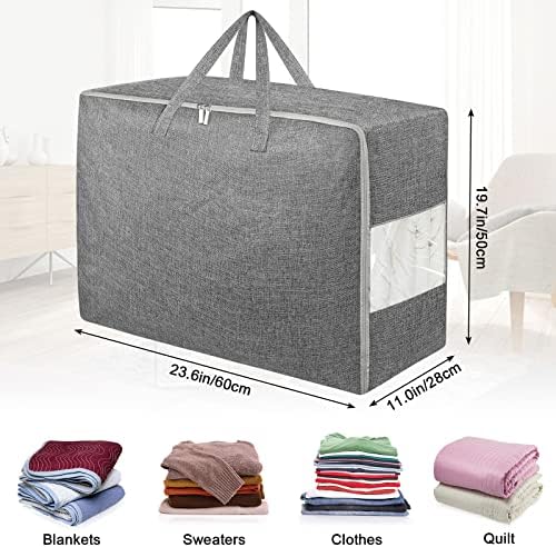 84L Extra Large Storage Bags, Folding Moving Comforter Blanket Storage Bags Closet Organizers and Storage Containers for Clothes with Strong Handles&Zippers Clear Window for Bedding Pillow Grey 2Pack