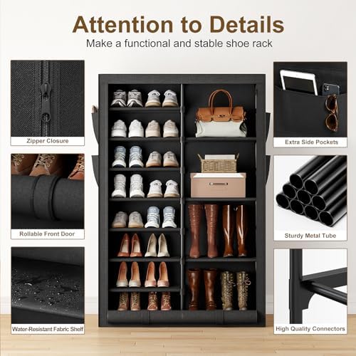 9 Tier Shoe Rack with Cover, Cabinet for 35 Pairs, Black