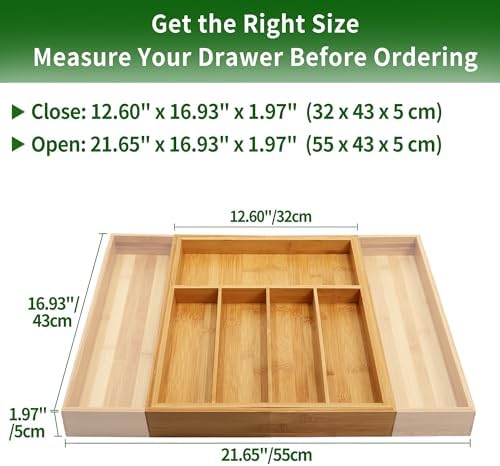 VaeFae Bamboo Drawer Organizer, Large, Natural