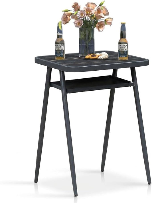 PURPLE LEAF Outdoor Aluminum Counter Height Bistro Stool Table with Waterproof Top for Balcony Dark Grey