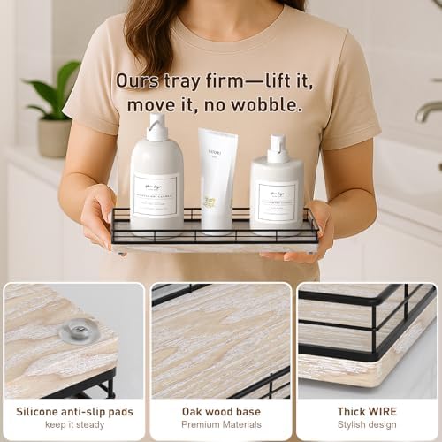 Bathroom Tray for Counter Top Organizer, Ash Wood Vanity Tray (Pack of 2)