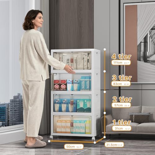 UAMFURI Stackable Storage Bins with Lid, 208QT Plastic Cabinet with Wheels