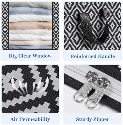 100L 4 Pack Storage Bags, Foldable Clothes Bins with Clear Window, Black
