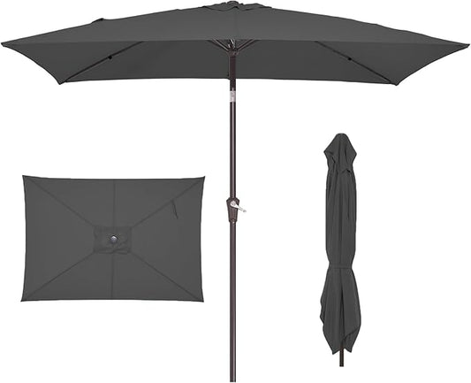 JEAREY 6.5x10 ft Rectangular Patio Umbrellas Rectangle Outdoor Umbrella with Push Button Tilt and Crank, Market Table Umbrella 6 Sturdy Ribs UV Protection for Poolside Garden Backyard Deck, Gray