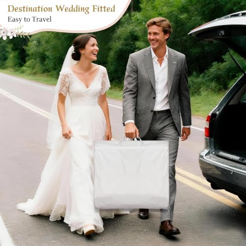 KEETDY Wedding Dress Garment Bag for Travel with 4" Gusseted Long Hanging Dress Bags for Gowns for Women Garment Cover Clothes Storage for Closet (white, 65 inch)