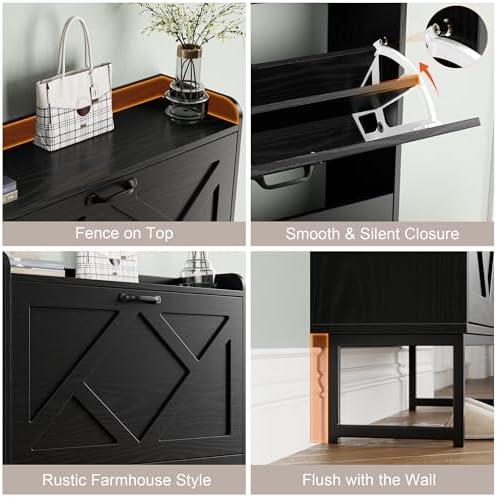 Nicetree Shoe Storage Cabinet with 2 Flip Drawers, Entryway Cabinet, Black