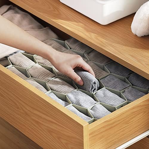 Sock Drawer Organizer, Drawer Divider Organizer for Underwear Socks Ties Belts Assemble Honeycomb Separator Closet Cabinet DIY Desk Office 8pcs White